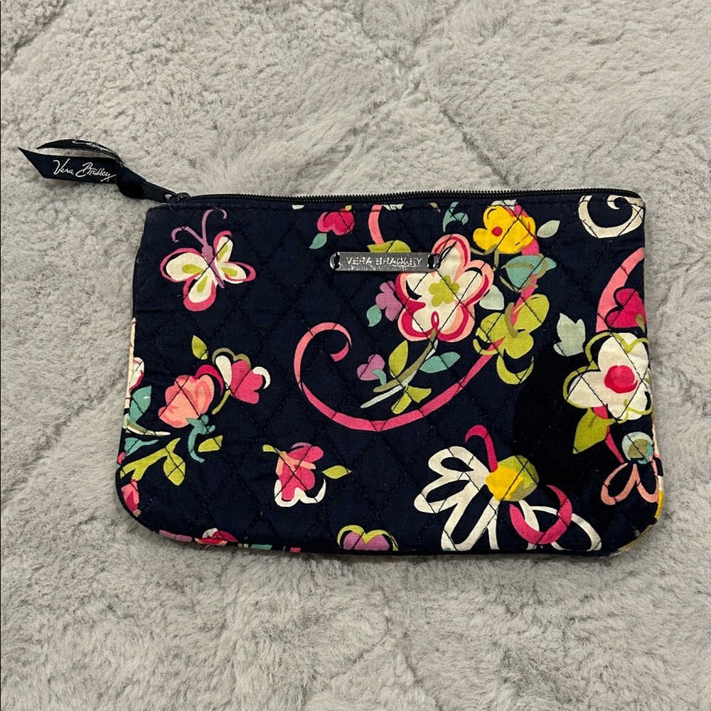 Vera Bradley Floral Cosmetic Bag - Navy and Pink